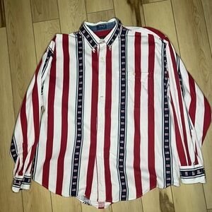 Ralph Lauren Red, White & Navy Vertical Stripe Button-Down Shirt